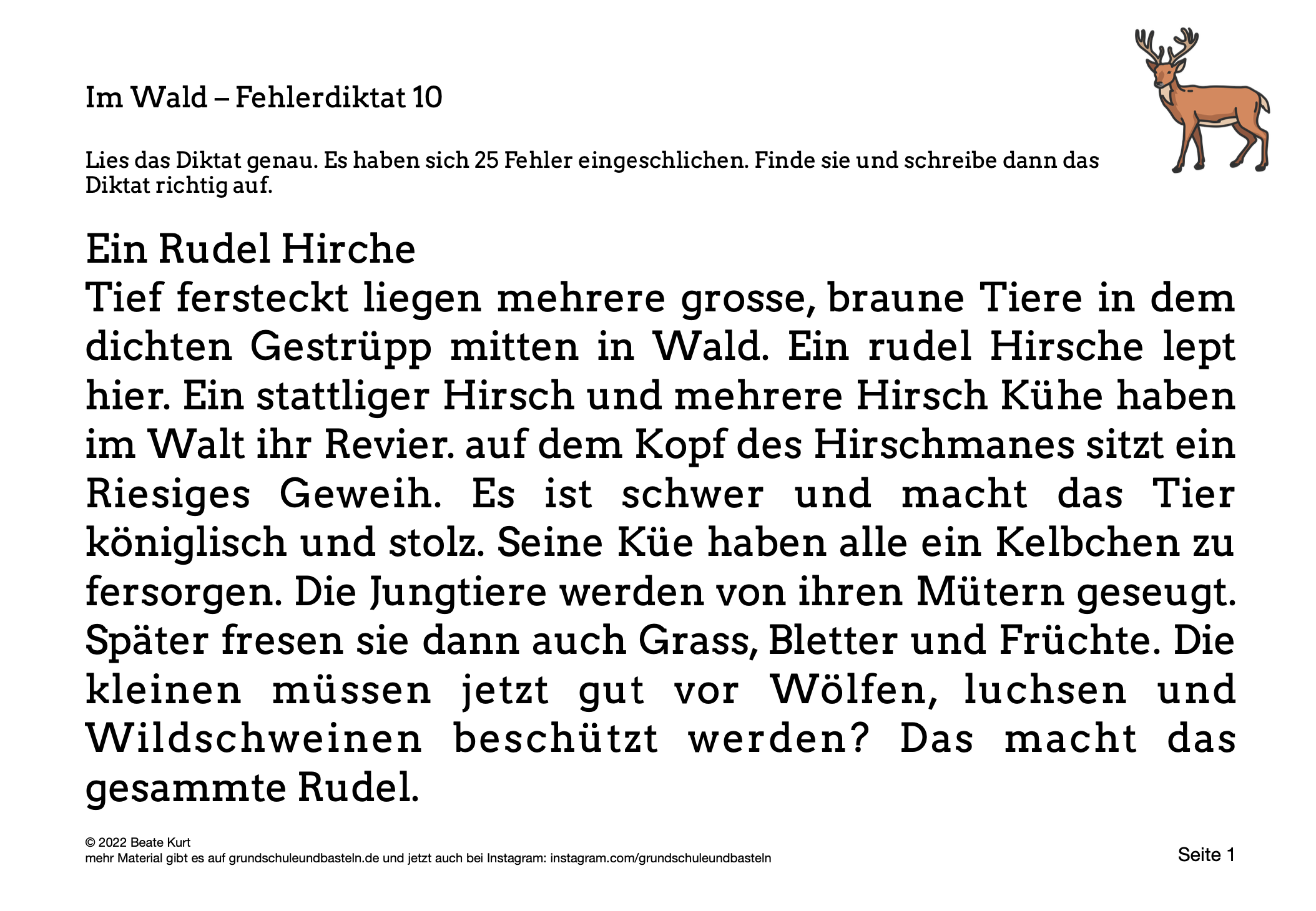 Im Wald: Ein Fehlerdiktat bearbeiten 10 – grundschuleundbasteln.de
