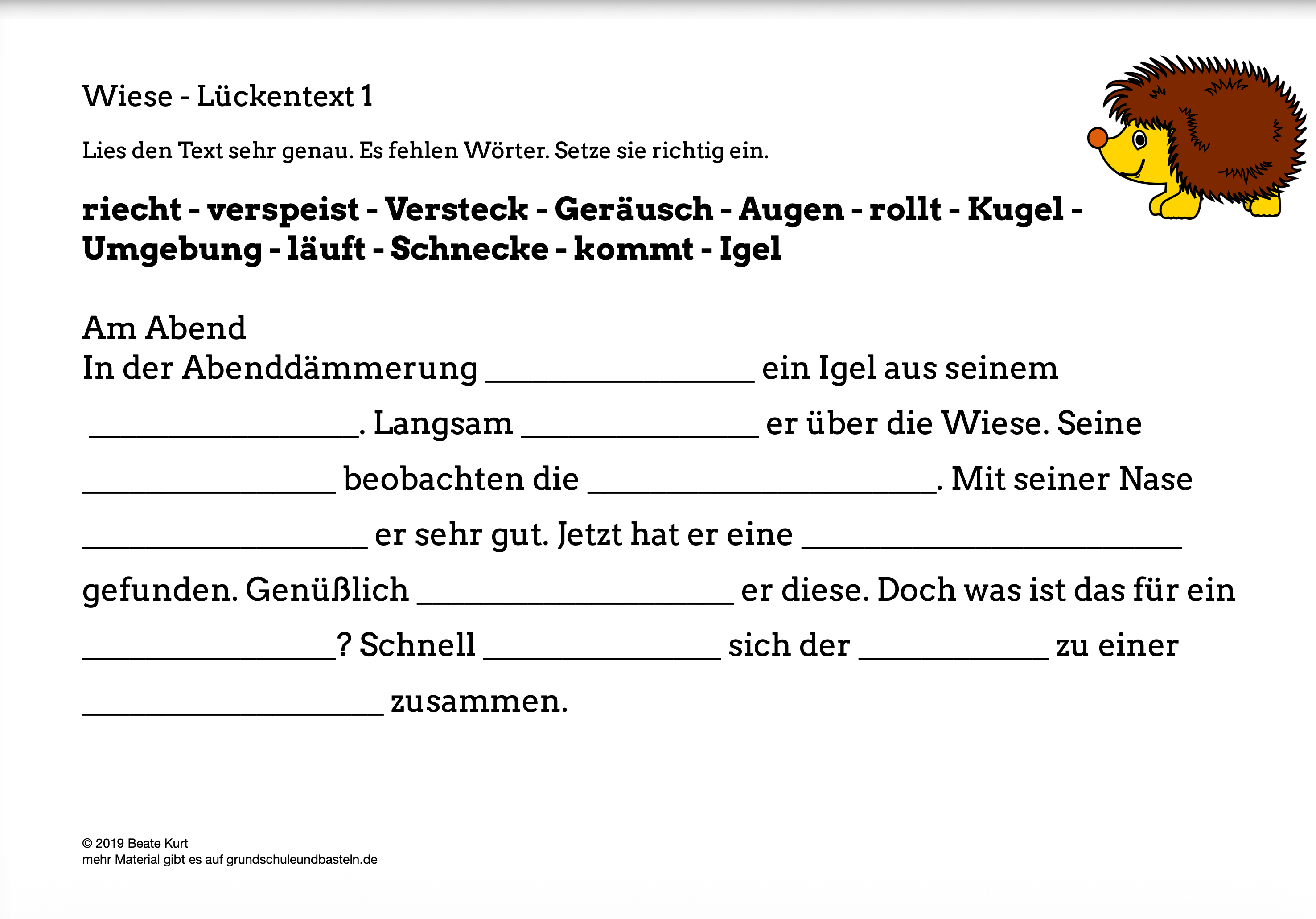Auf der Wiese: Lückentexte für Klasse 4 – grundschuleundbasteln.de