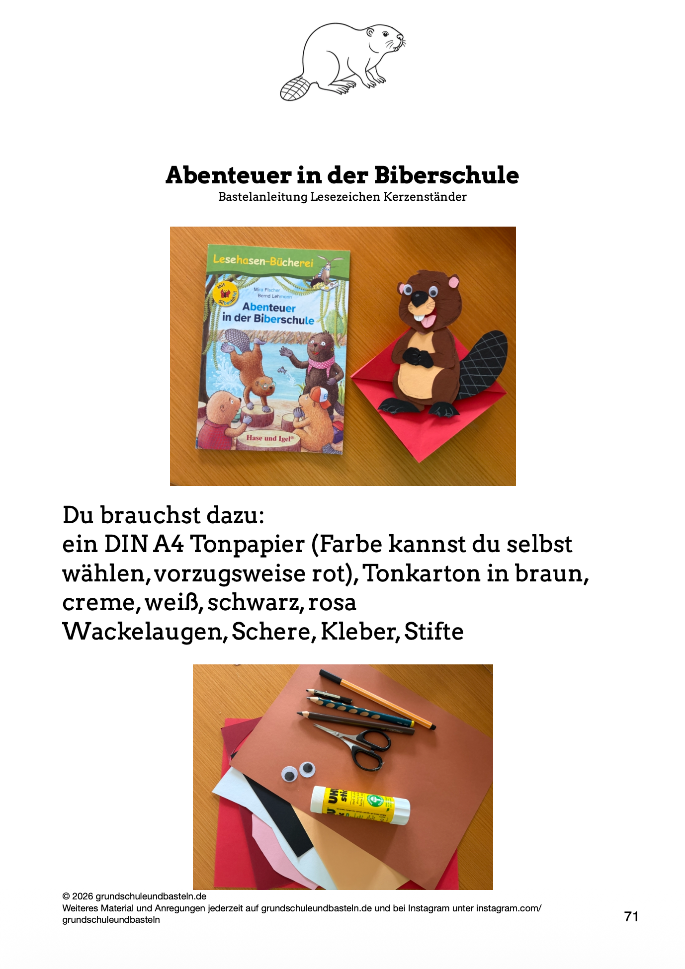 Begleitmaterial: Abenteuer in der Biberschule