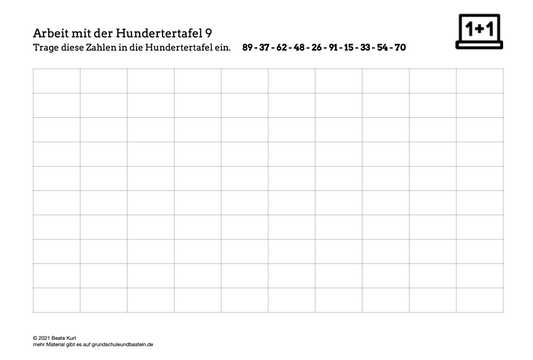 Mathematik: Rechnen bis 100 - Übung 9 und 10