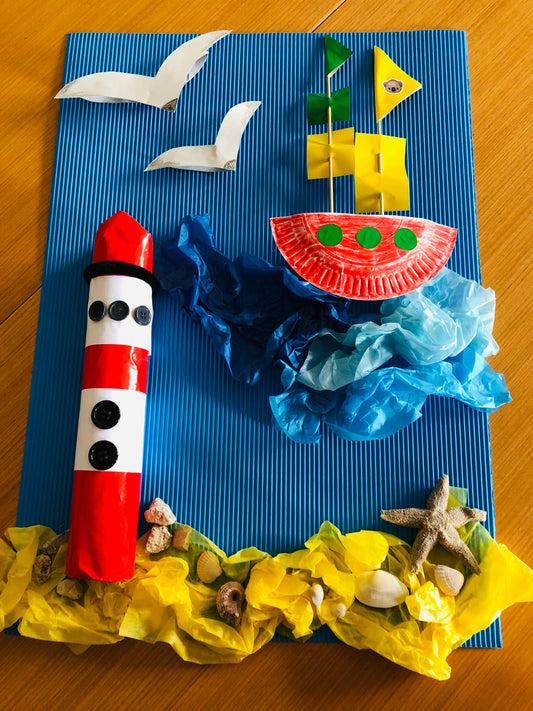 Im Sommer: Collage Leuchtturm gestalten