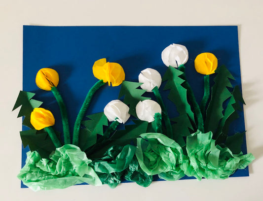 Auf der Wiese: Eine Löwenzahnwiese als Collage