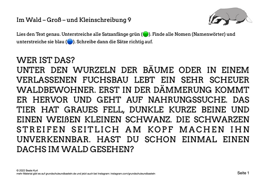 Im Wald: Groß- und Kleinschreibung üben 9