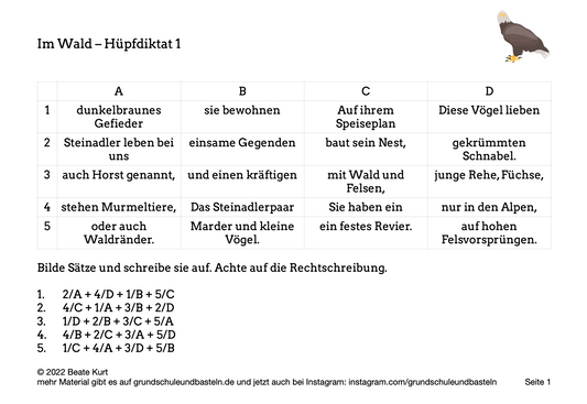 Im Wald: Hüpfdiktate schreiben 1