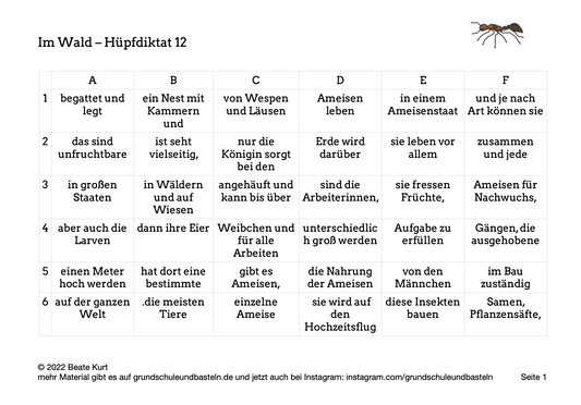 Im Wald: Ein Hüpfdiktat lösen 12