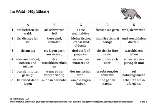 Im Wald: Hüpfdiktate schreiben 4