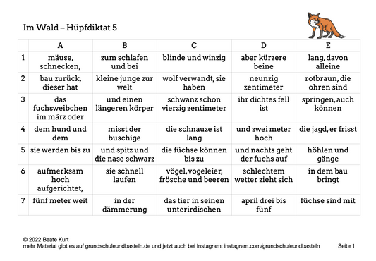 Im Wald: Hüpfdiktate schreiben 5