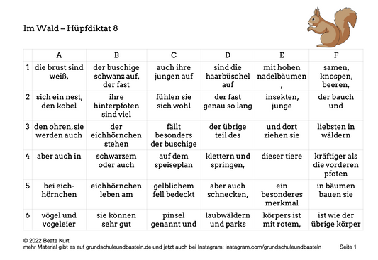 Im Wald: Hüpfdiktate schreiben 8