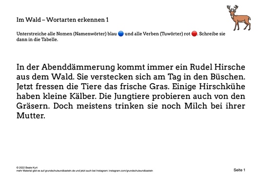 Im Wald: Wortarten erkennen 1