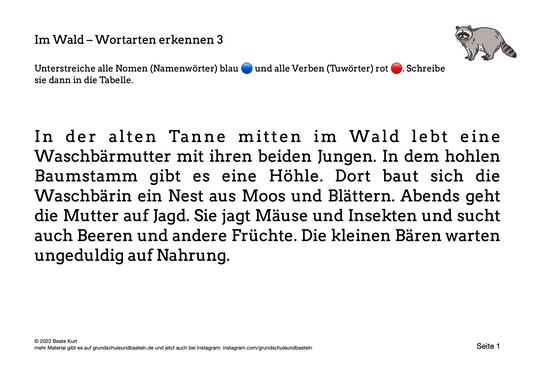 Im Wald: Wortarten erkennen 3