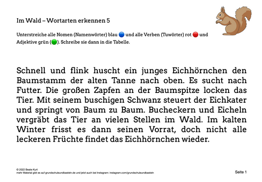 Im Wald: Wortarten erkennen 5