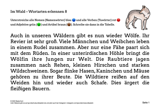 Im Wald: Wortarten erkennen 8