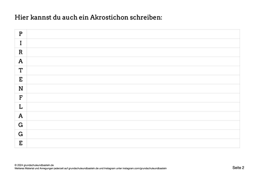 Seeräuber und Piraten: Freies Schreiben – Akrostichon