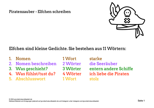Seeräuber und Piraten: Freies Schreiben – Elfchen