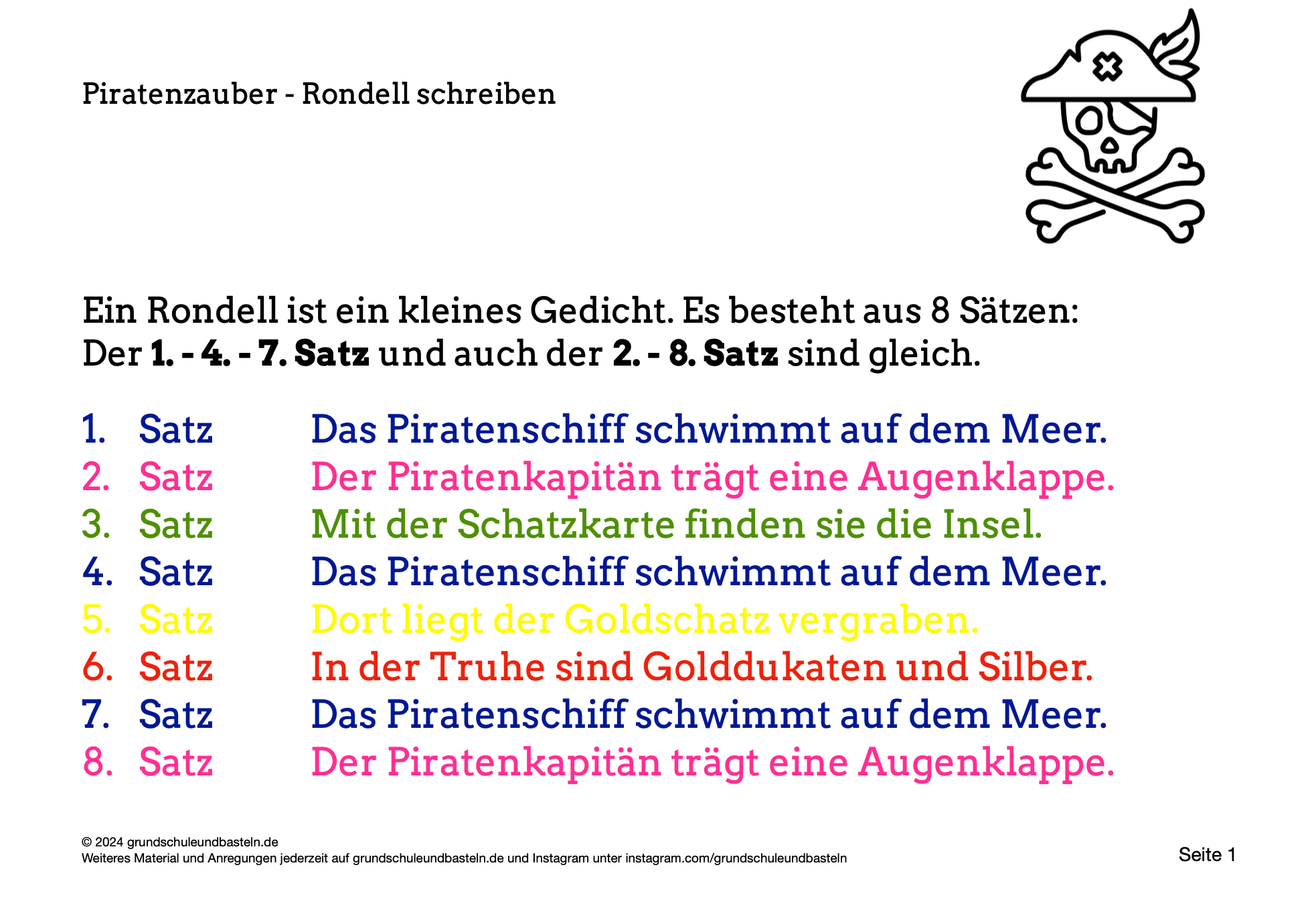 Piraten: Ein Rondell schreiben – grundschuleundbasteln.de