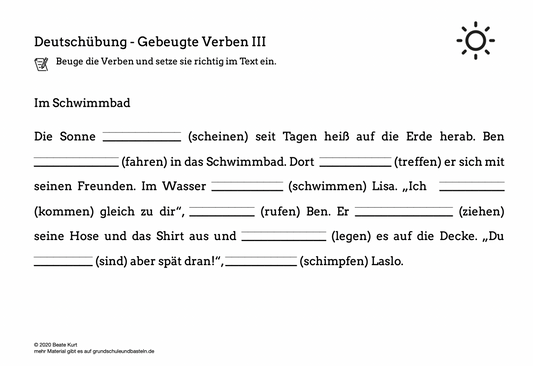 Im Sommer: Die gebeugte Verbform üben 3
