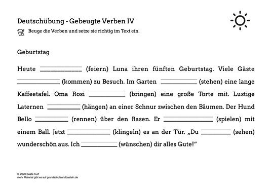 Im Sommer: Die gebeugte Verbform üben 4