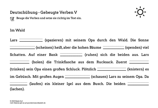 Im Sommer: Die gebeugte Verbform üben 5