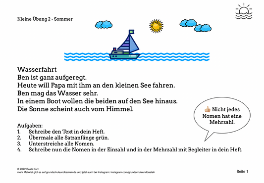 Im Sommer: Kleine Übung 2 - richtiges Schreiben