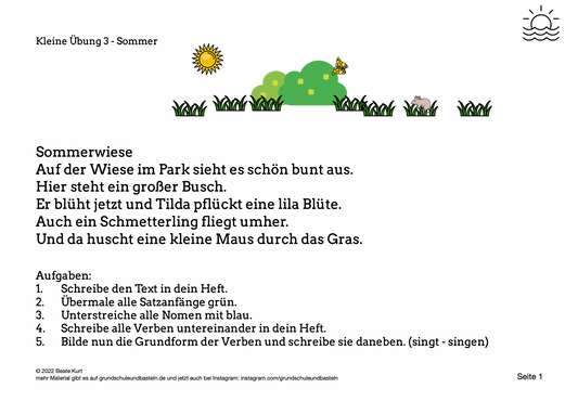Im Sommer: Kleine Übung 3 - richtiges Schreiben