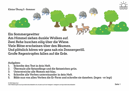 Im Sommer: Kleine Übung 5 - richtiges Schreiben