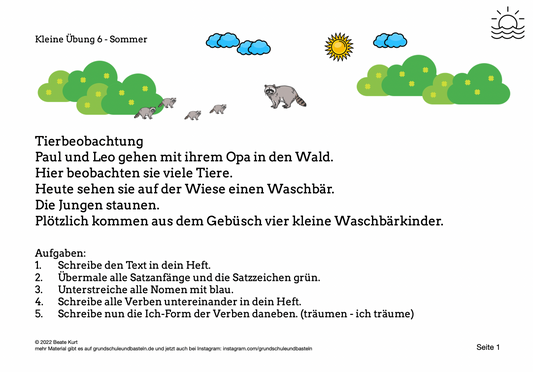 Im Sommer: Kleine Übung 6 - richtiges Schreiben