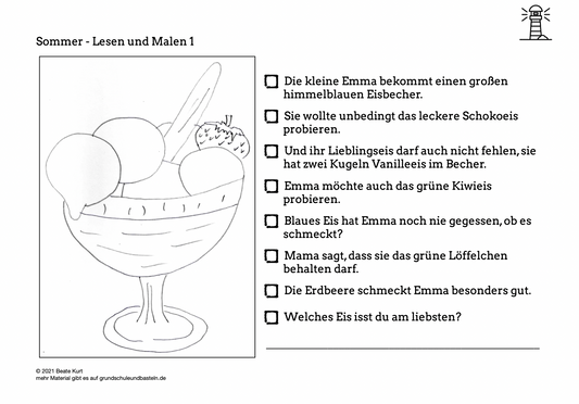 Im Sommer: Leseverständnis - Lesen und Malen 1