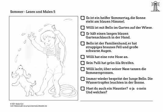 Im Sommer: Leseverständnis - Lesen und Malen 5