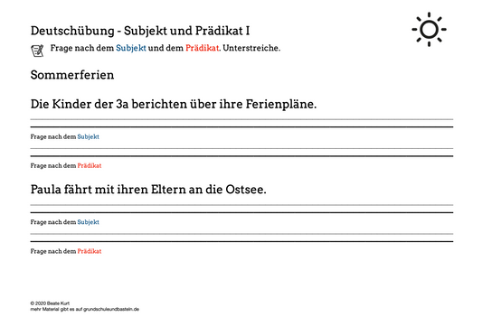 Im Sommer: Das Subjekt und Prädikat festigen 1