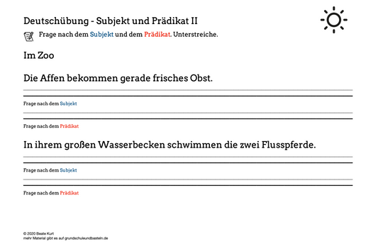 Im Sommer: Das Subjekt und Prädikat festigen 2