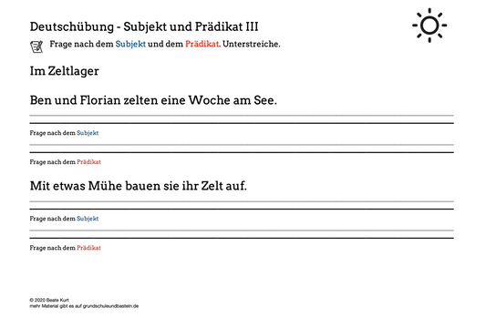 Im Sommer: Das Subjekt und Prädikat festigen 3