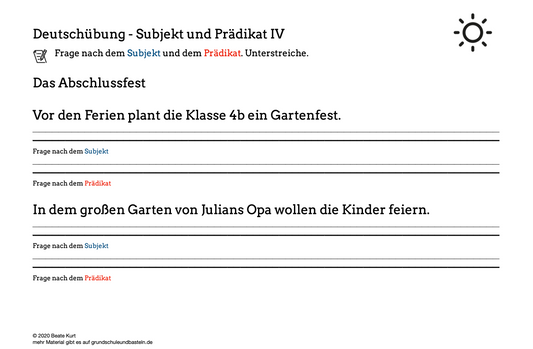 Im Sommer: Das Subjekt und Prädikat festigen 4