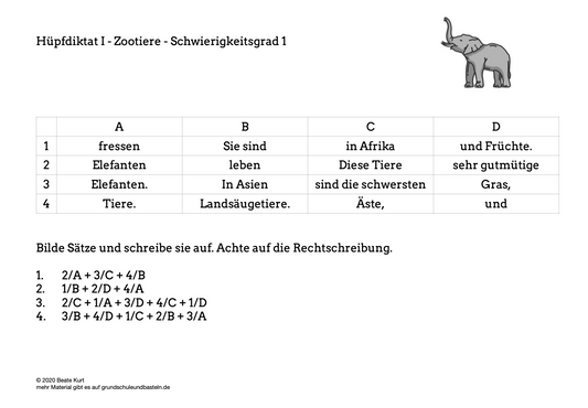 Zoo: Hüpfdiktate in Klasse 2
