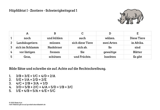Im Zoo: Hüpfdiktate für Klasse 3 üben