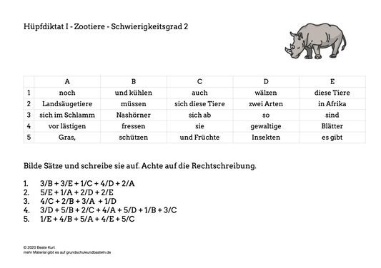 Zoo: Hüpfdiktate in Klasse 3