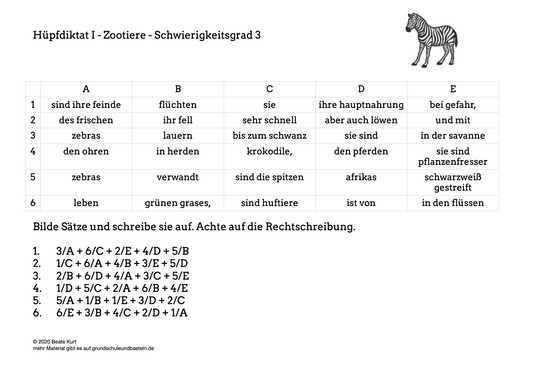 Zoo: Hüpfdiktate in Klasse 4