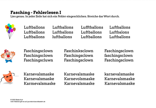 Im Fasching: Fehlerlesen