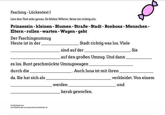 Im Fasching: Lückentexte für Klasse 4