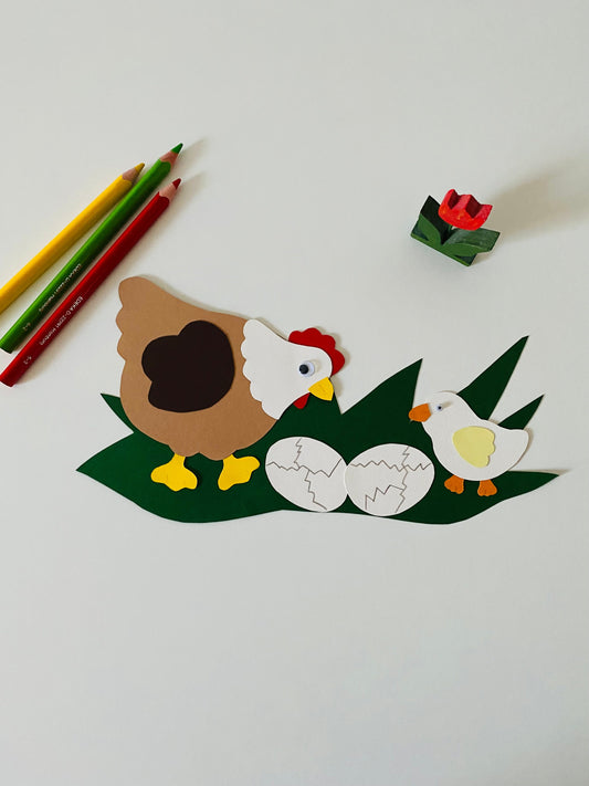 Im Frühling: Großes Fensterbild - Glucke mit Küken