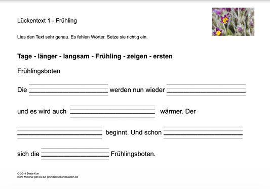Im Frühling: Lückenndiktate für Klasse 2