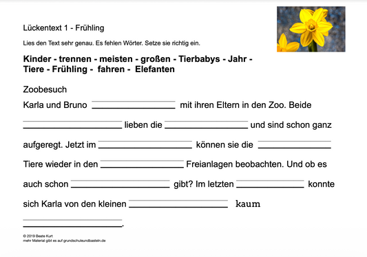 Im Frühling: Lückentexte für Klasse 3