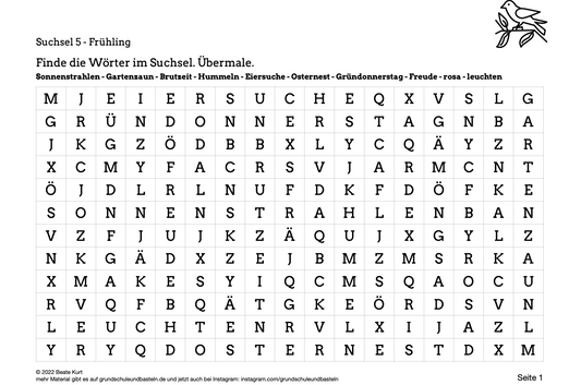 Im Frühling: Frühlingswörter suchen - ein Suchsel 5