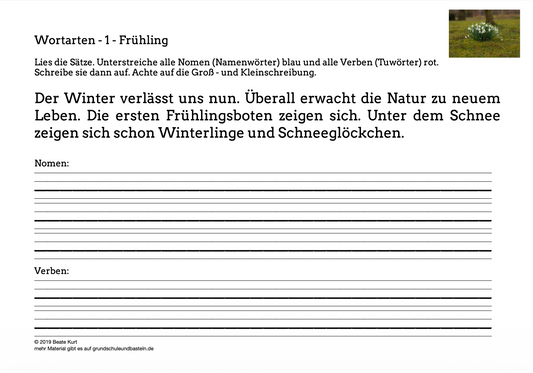 Im Frühling: Wortarten erkennen in Klasse 2