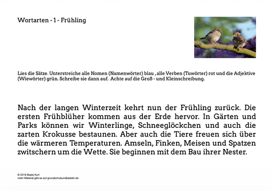 Im Frühling: Wortarten erkennen in Klasse 4
