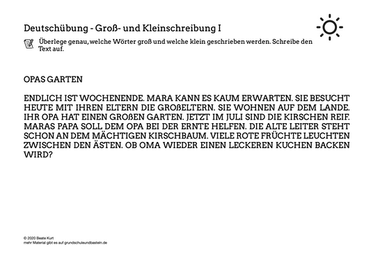 Im Sommer: Die Groß- und Kleinschreibung üben 1