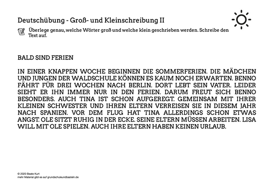 Im Sommer: Die Groß- und Kleinschreibung üben 2