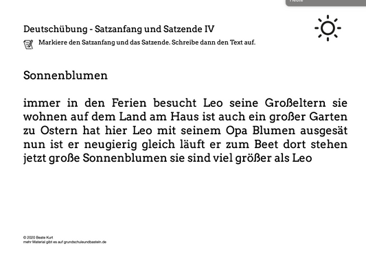 Im Sommer: Satzanfang und Satzende üben 4