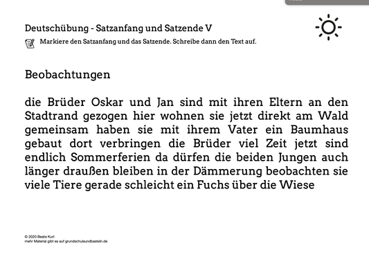Im Sommer: Satzanfang und Satzende üben 5