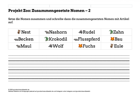 Im Zoo: Zusammengesetzte Nomen schreiben 2