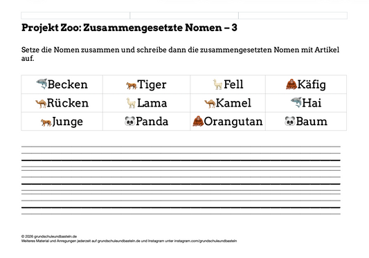 Im Zoo: Zusammengesetzte Nomen schreiben 3